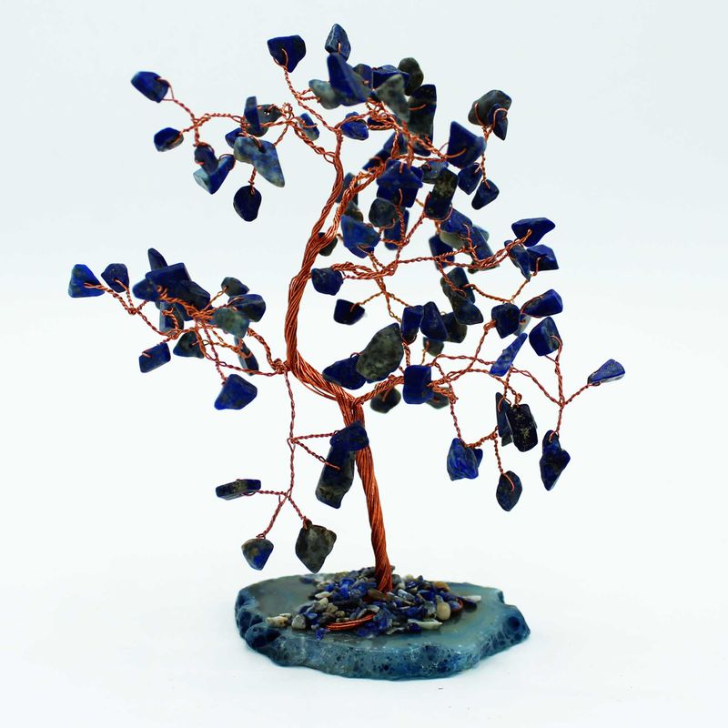 Großer Edelsteinbaum - Lapislazuli auf blauer Achatbasis (100 Steine)