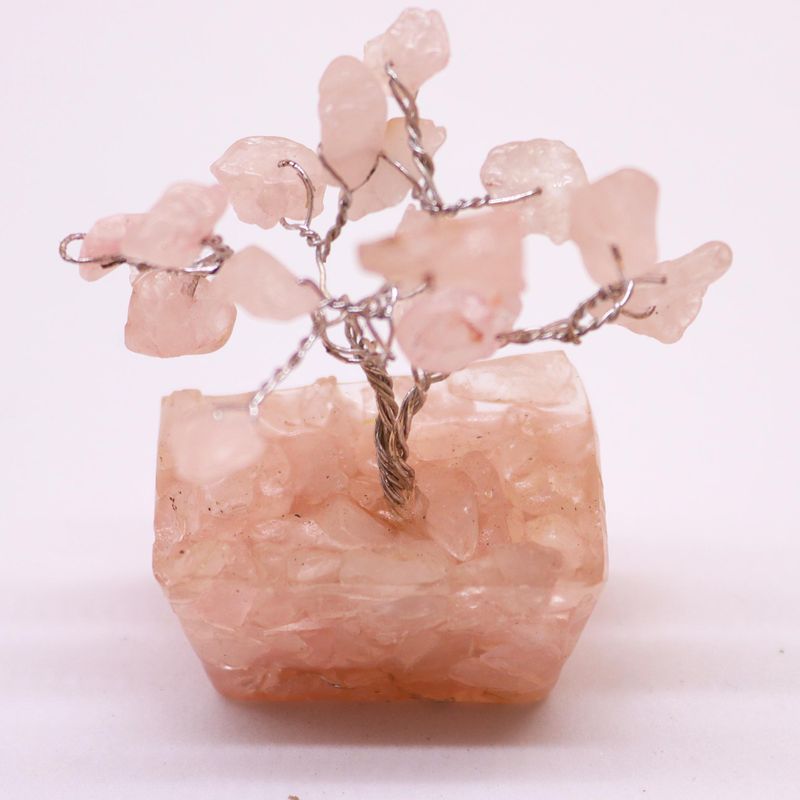 Mini-Edelsteinbäume auf Orgonitbasis – Rosenquarz (15 Steine)