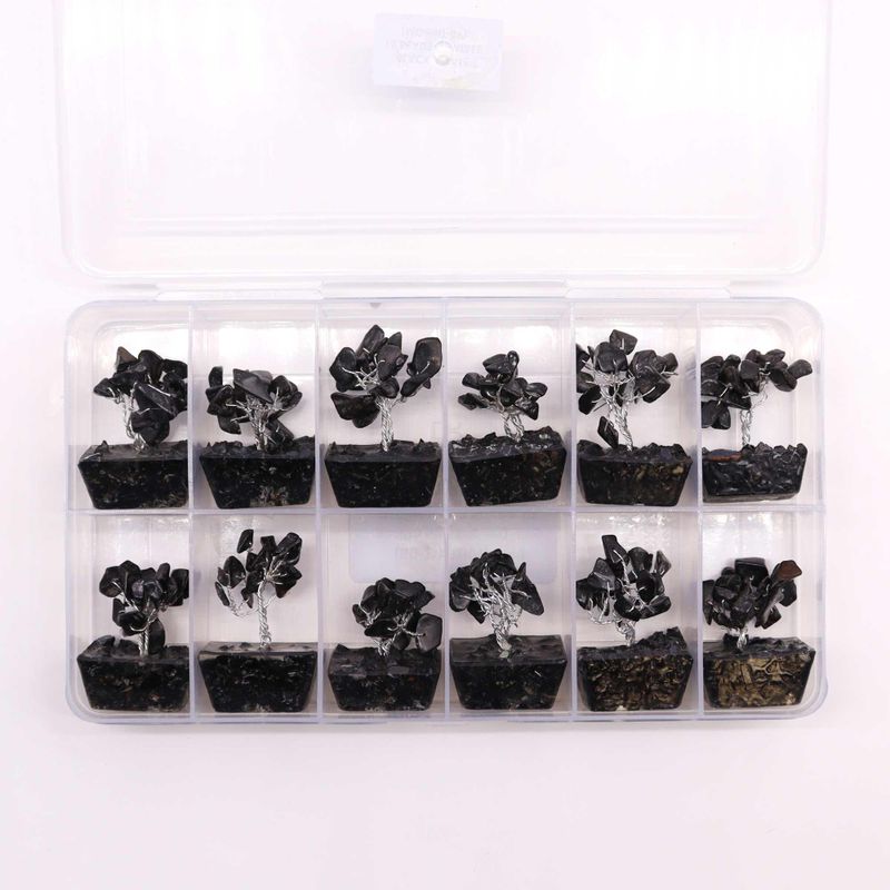 Mini-Edelsteinbäume auf Orgonitbasis - Schwarzer Achat (15 Steine)