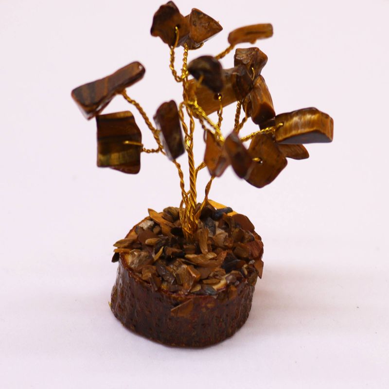 Mini-Edelsteinbäume auf Holzsockel – Tigerauge (15 Steine)