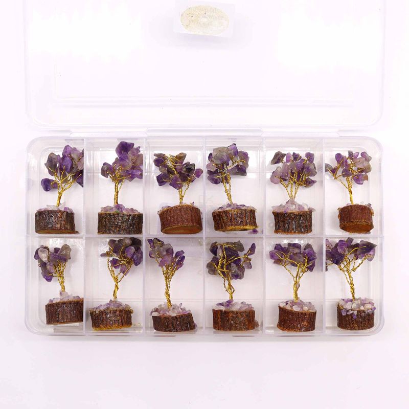 Mini-Edelsteinbäume auf Holzsockel – Amethyst (15 Steine)