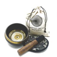 Handgehämmertes und graviertes Klangschalen-Geschenkset – 14 cm – runde Medaillons
