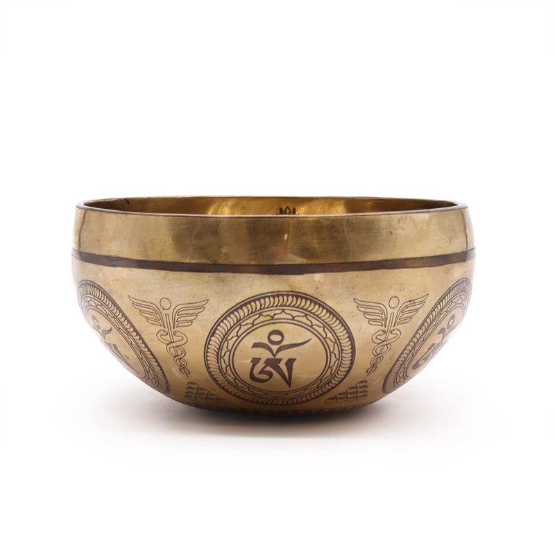 Tibetische Heilschale mit Gravur – 16 cm – Bodhi-Baum-Buddha