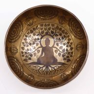 Tibetische Heilschale mit Gravur – 16 cm – Bodhi-Baum-Buddha