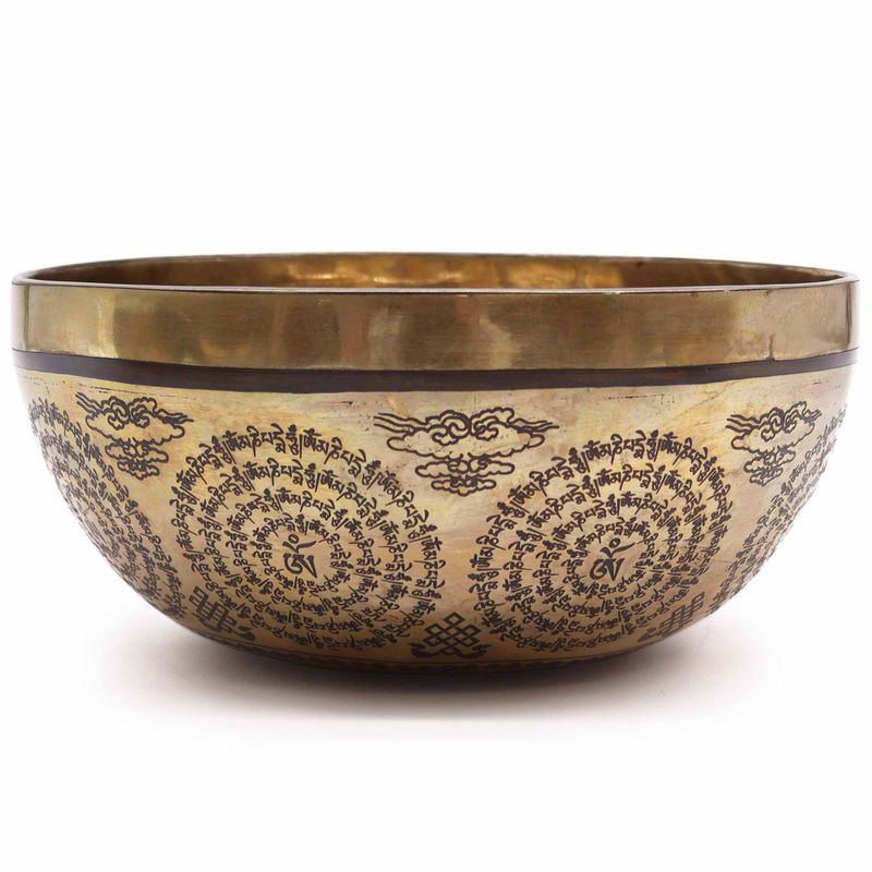 Tibetische Heilschale mit Gravur – 21 cm – Om und Buddha