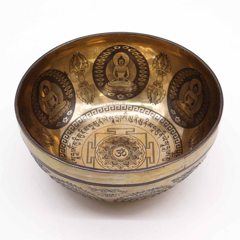 Tibetische Heilschale mit Gravur – 21 cm – Om und Buddha