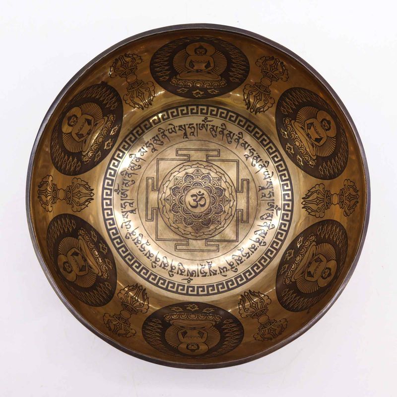 Tibetische Heilschale mit Gravur – 21 cm – Om und Buddha