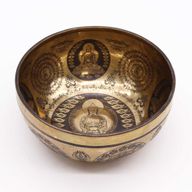 Tibetische Heilschale mit Gravur – 21 cm – 5 Buddhas