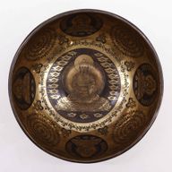 Tibetische Heilschale mit Gravur – 21 cm – 5 Buddhas