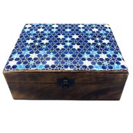 Große Holzkiste mit Keramikglasur - 20x15x7.5cm - Blue Stars