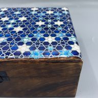 Große Holzkiste mit Keramikglasur - 20x15x7.5cm - Blue Stars