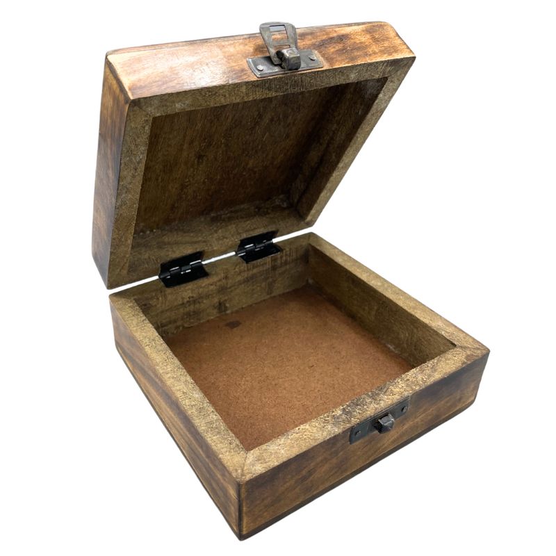 Quadratische Aufbewahrungsbox aus Holz, 13 x 13 x 6 cm – Buddha