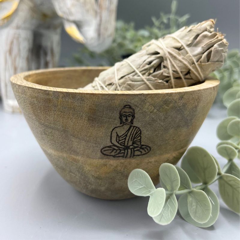 Holzschale für Räucher- und Ritualopfer – Buddha – 11 x 7 cm