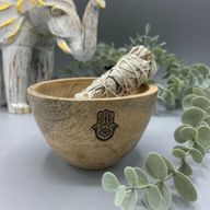 Holzschale für Räucher- und Ritualopfer – Hamsa – 11 x 7 cm