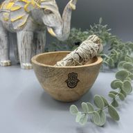 Holzschale für Räucher- und Ritualopfer – Hamsa – 11 x 7 cm