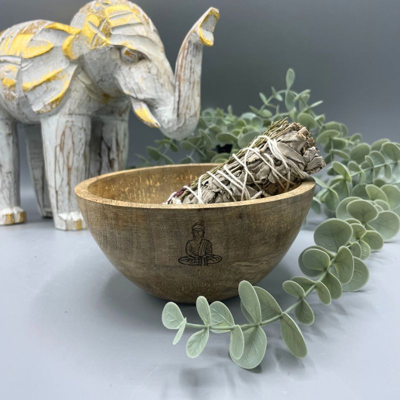 Holzschale für Räucher- und Ritualopfer – Buddha – 13 x 7 cm