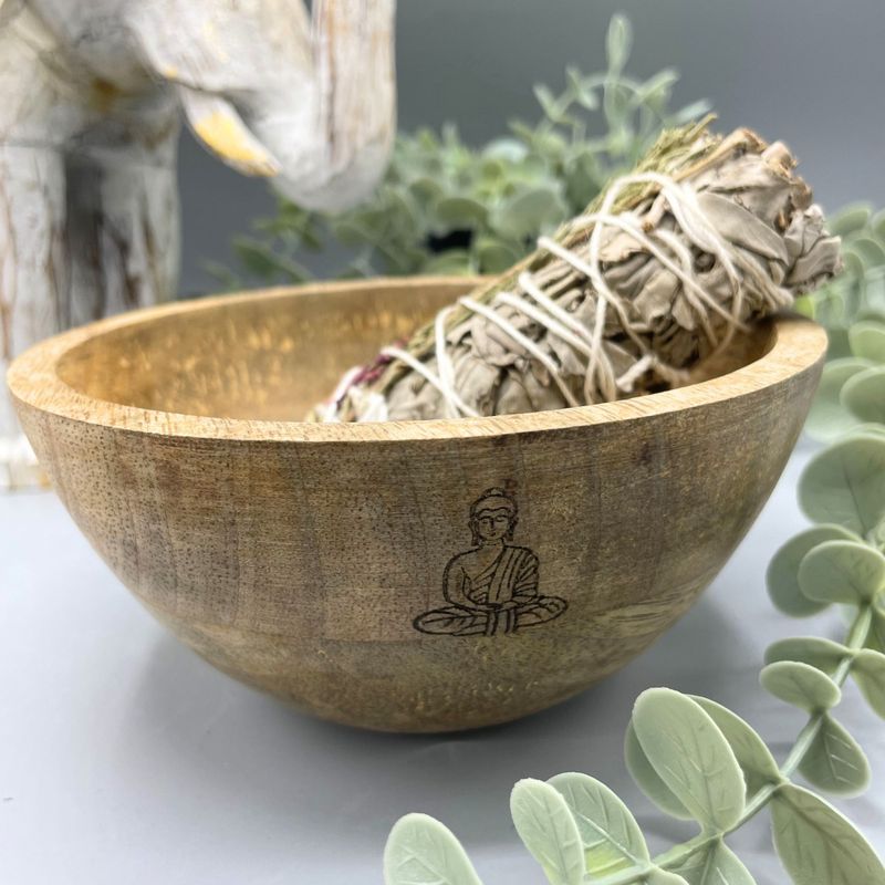 Holzschale für Räucher- und Ritualopfer – Buddha – 13 x 7 cm