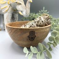 Holzschale für Räucher- und Ritualopfer – Hamsa – 13 x 7 cm