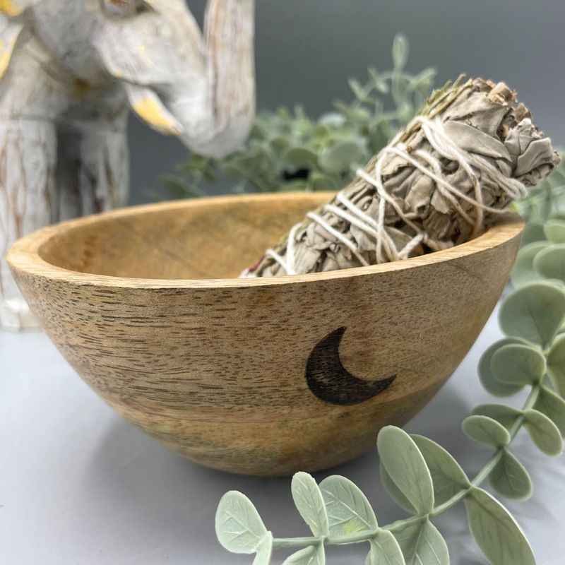 Holzschale für Räucher- und Ritualopfer - Drei Monde – 13 x 7 cm