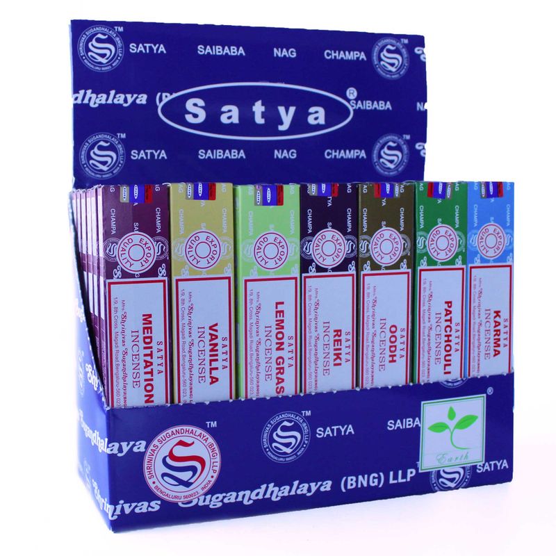 Display-Packung mit 42 Stück – Satya-Räucherstäbchen, sortiert, 15 g