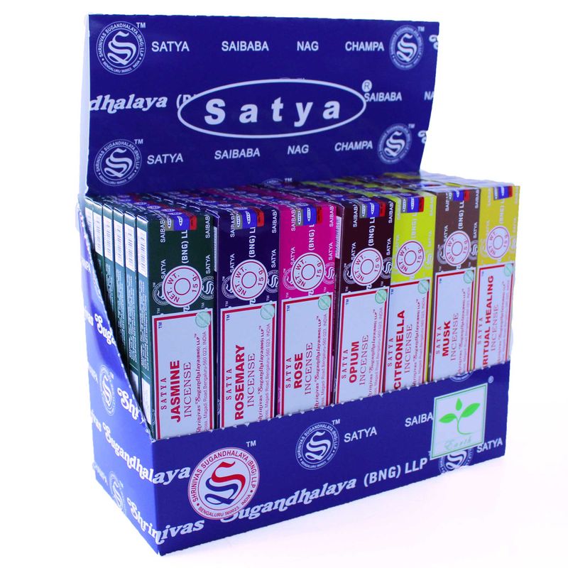 Display-Packung mit 42 Stück – Satya-Räucherstäbchen, sortiert, 15 g