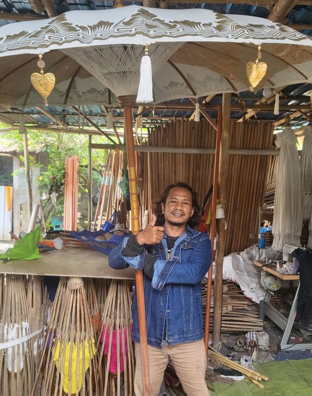 Bali-Terrassenschirm – Segeltuch – natürliches Dekor – 2 m
