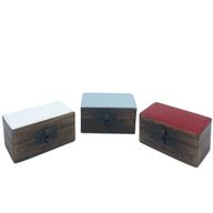 Pillendose aus Holz, 9 x 5 x 4 cm – Farben aus massiver Keramik – sortiert
