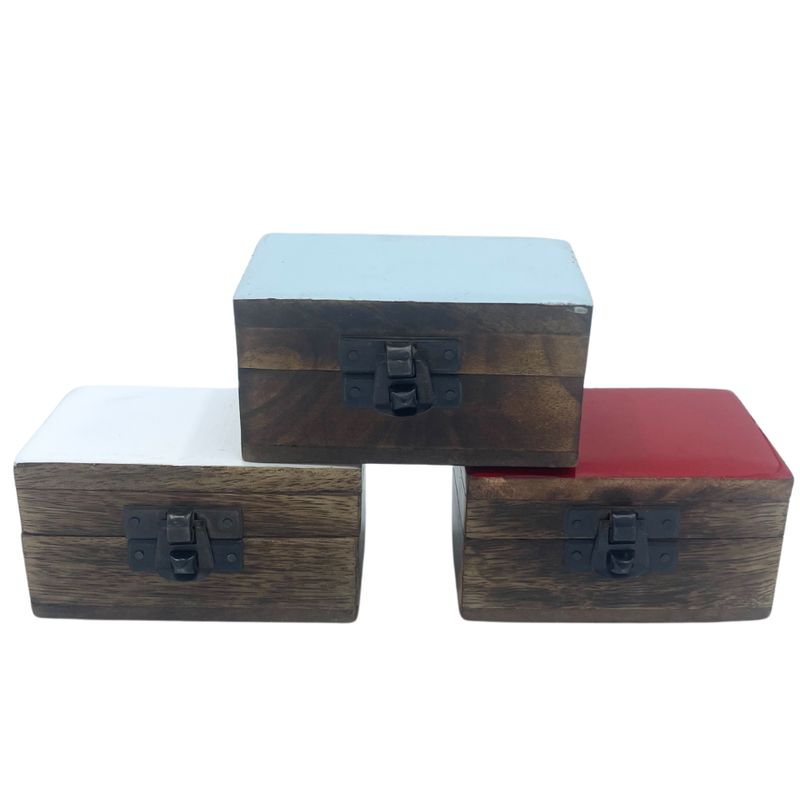 Pillendose aus Holz, 9 x 5 x 4 cm – Farben aus massiver Keramik – sortiert