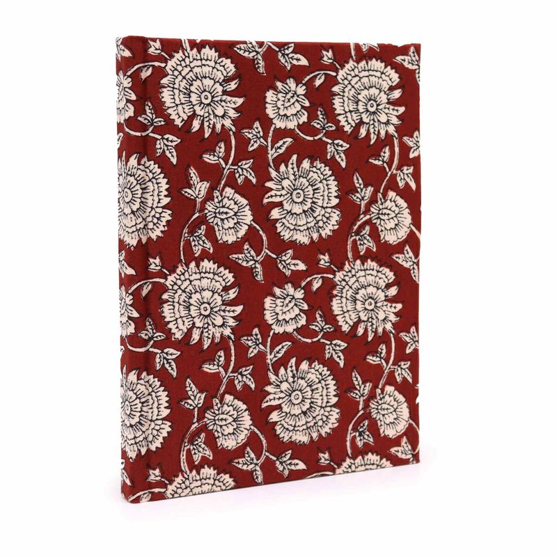 Notizbücher mit Baumwollbindung, 20 x 15 cm – 96 Seiten – Burgunderrot mit Blumenmuster