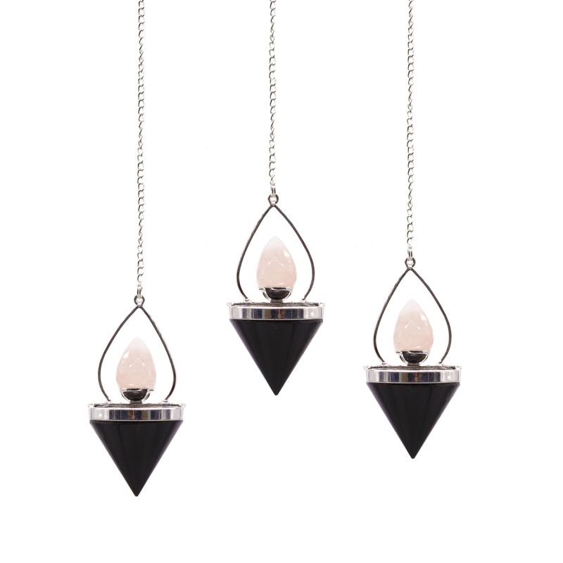 Edelstein-Laterne des Lebens-Pendels – schwarzer Achat und Rosenquarz