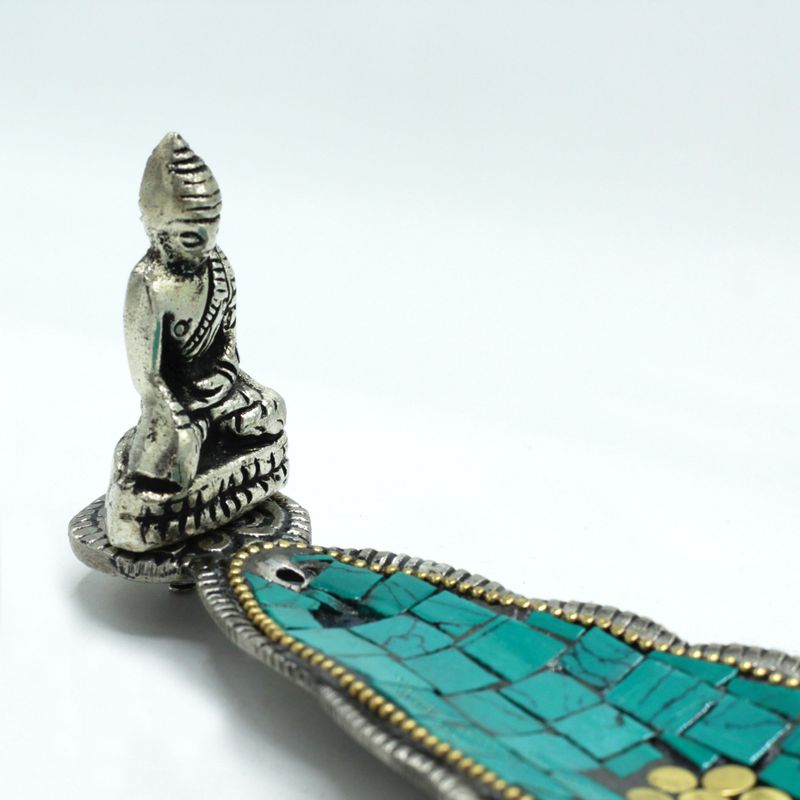 Räucherstäbchenhalter mit langem Buddha-Blatt und tibetischem Dekor