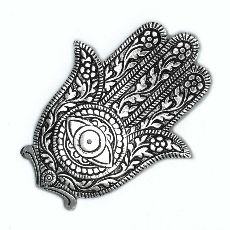 Hamsa-Räucherstäbchenhalter aus poliertem Aluminium, 14 cm