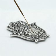 Hamsa-Räucherstäbchenhalter aus poliertem Aluminium, 14 cm