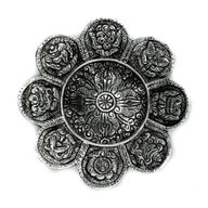 Polierter Aluminium-Räucherstäbchenhalter mit tibetischen Symbolen, 12 cm
