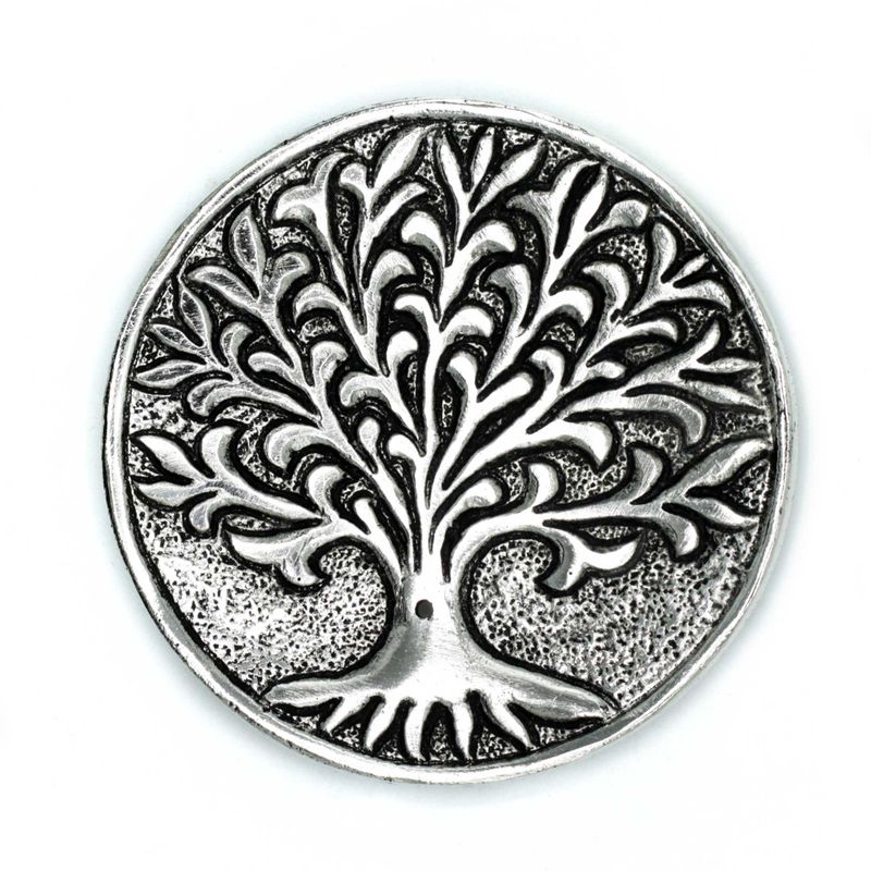 Räucherstäbchenhalter Lebensbaum aus poliertem Aluminium, 10 cm