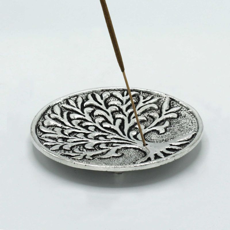 Räucherstäbchenhalter Lebensbaum aus poliertem Aluminium, 10 cm