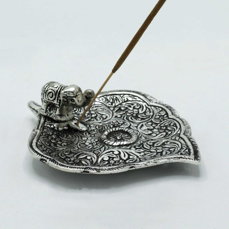 Elefantenblatt-Räucherstäbchenhalter aus poliertem Aluminium, 11 cm