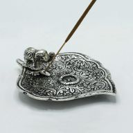 Elefantenblatt-Räucherstäbchenhalter aus poliertem Aluminium, 11 cm