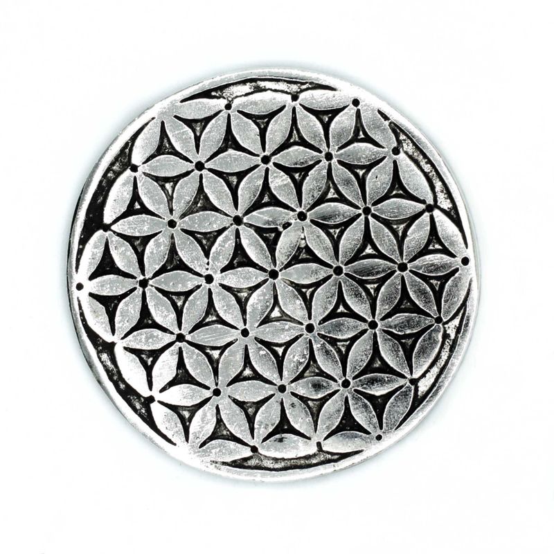 Räucherstäbchenhalter „Blume des Lebens“ aus poliertem Aluminium, 11 cm