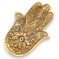 Kleiner Hamsa-Räucherstäbchenhalter aus goldenem Aluminium, 13 x 5,5 cm