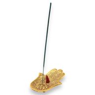 Kleiner Hamsa-Räucherstäbchenhalter aus goldenem Aluminium, 13 x 5,5 cm
