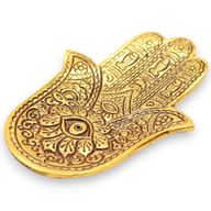 Kleiner Hamsa-Räucherstäbchenhalter aus goldenem Aluminium, 13 x 5,5 cm