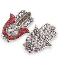 Kleiner Hamsa-Räucherstäbchenhalter in Rot und Grün, 13 x 5,5 cm