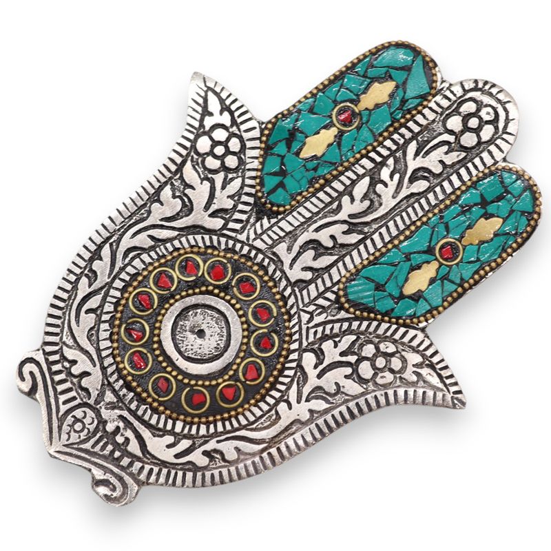 Grüner kleiner Hamsa-Räucherstäbchenhalter 13x5,5cm