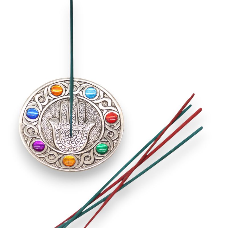 Sieben Chakra Hamsa Räucherstäbchenhalter 11,5 cm