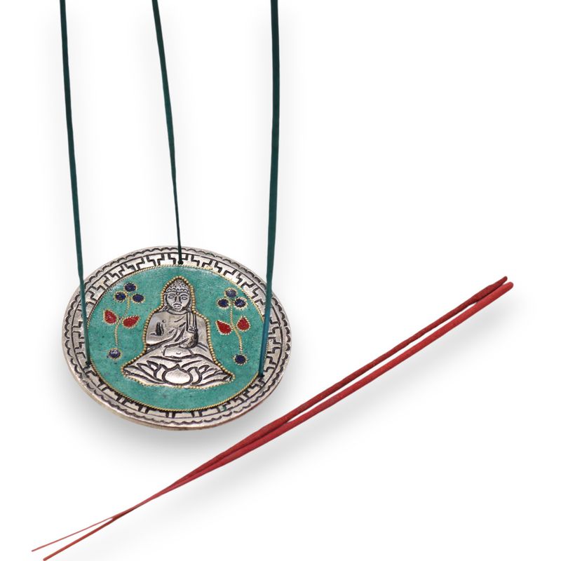 Räucherstäbchenhalter mit Buddha-Dekor, Grün, 10 cm