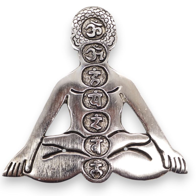 Räucherstäbchenhalter aus poliertem Aluminium mit sieben Chakren, Yoga, 12 x 12 cm
