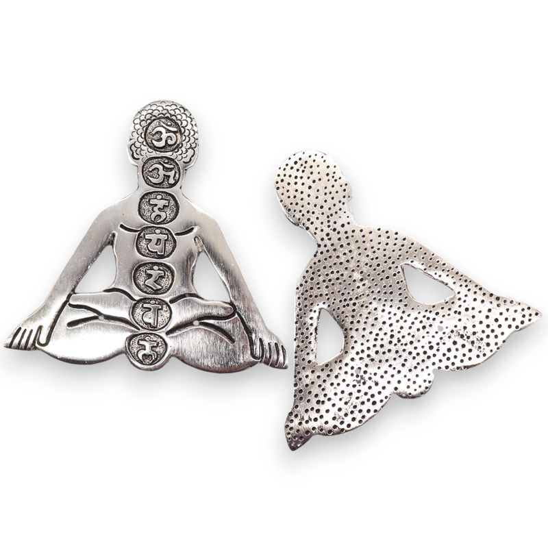 Räucherstäbchenhalter aus poliertem Aluminium mit sieben Chakren, Yoga, 12 x 12 cm