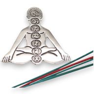 Räucherstäbchenhalter aus poliertem Aluminium mit sieben Chakren, Yoga, 12 x 12 cm