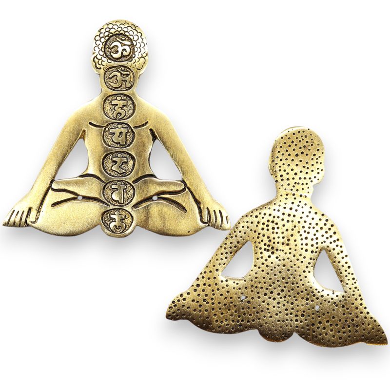 Goldfarbener Räucherstäbchenhalter aus Aluminium mit sieben Chakren für Yoga, 12 x 12 cm